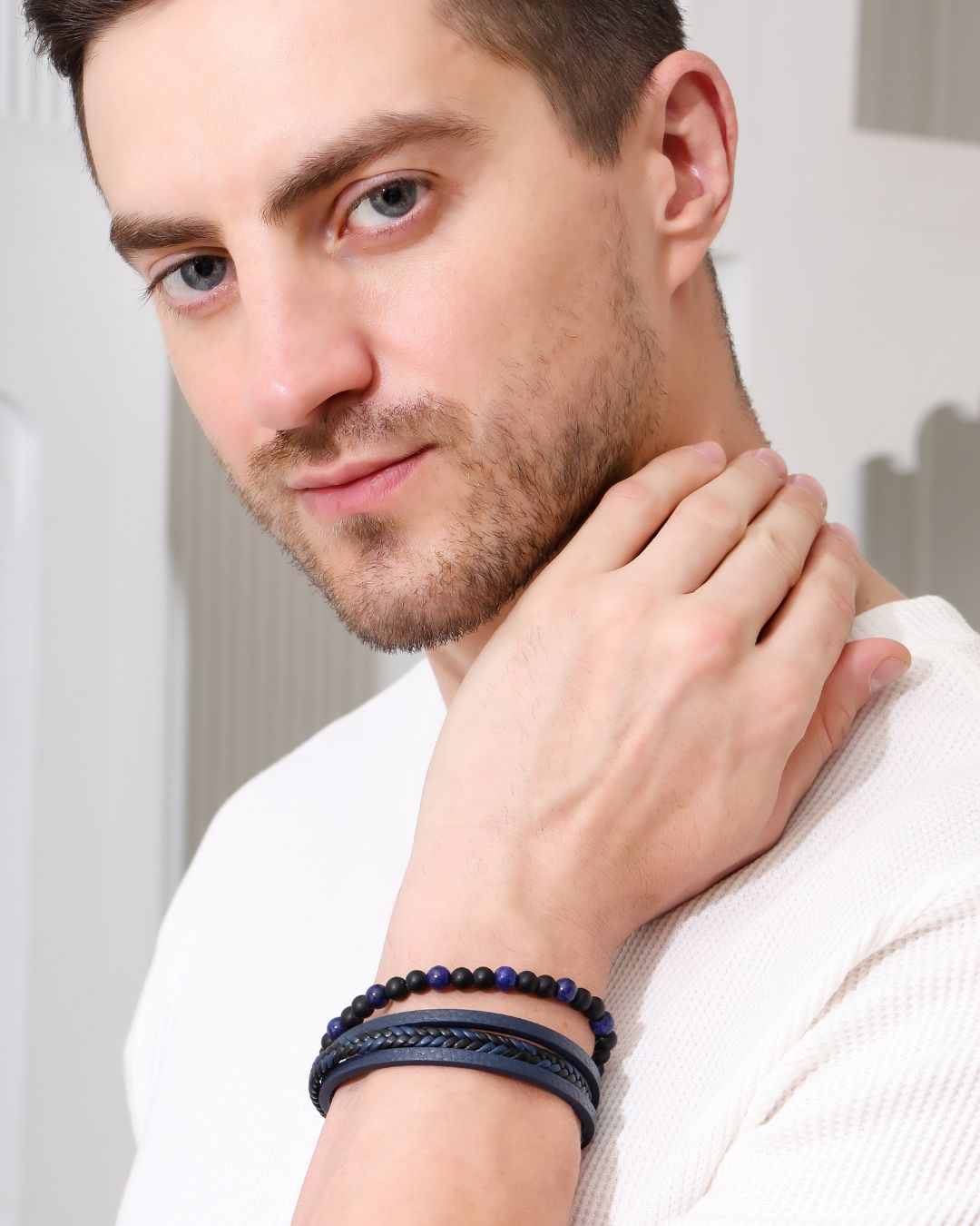 Men's Multilayer Leather Bracelet with Combination Beads By ADV FOODIE