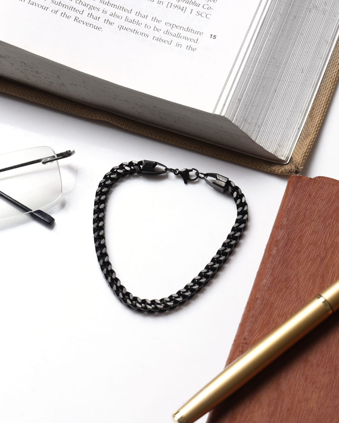 ADV Foodie Clothing Men's Black Stainless Steel Cuban Link Bracelet